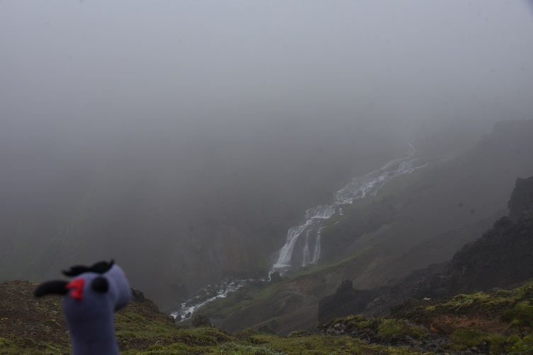 Djúpagilsfoss im Nebel