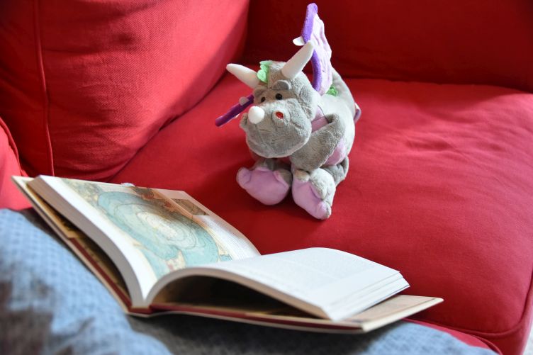 Silvara mit Geschichtsbuch