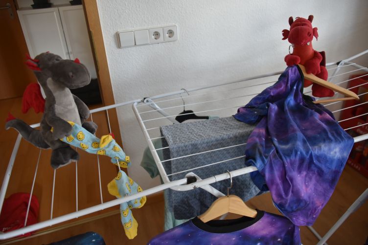Dracon und Ruby hängen zusammen Wäsche auf