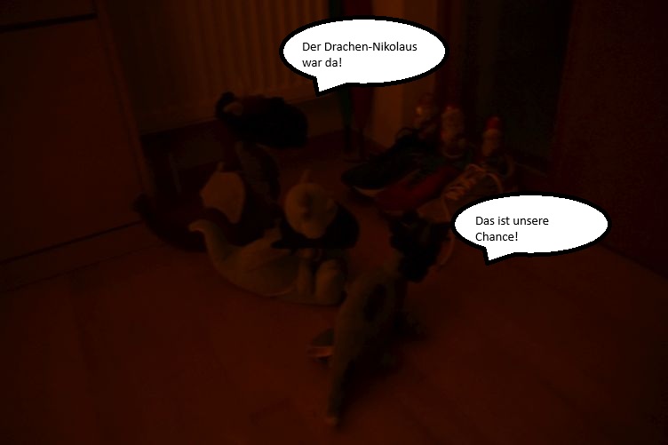 Die vermummten Gestalten nähern sich den gefüllten Schuhen