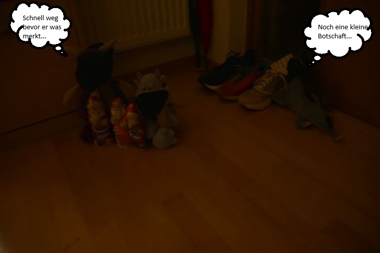 Die Schoko-Nikoläuse wurden entwendet und eine Botschaft an den Schuhen hinterlassen...