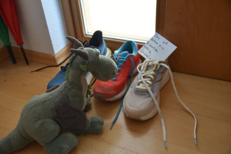 Grünling eilt morgens als erstes zu den Schuhen