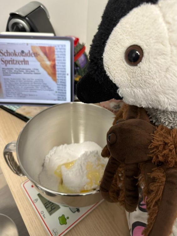 Lumi und Minnie gucken in die Teigschüssel