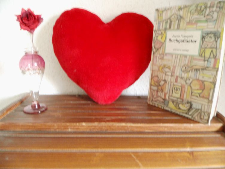 Bild mit Rose, Herz und Buch