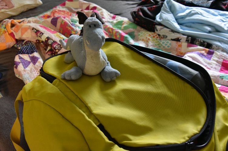 Saphira sitzt auf der Schwimmtasche